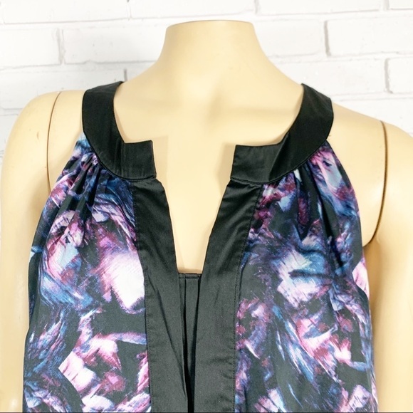 Kenneth Cole Purple Floral Blouse With Black Trim - Picture 6 of 8